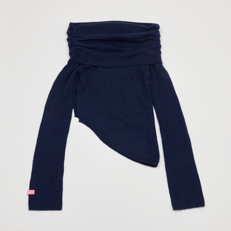 CUT-OUT OFF SHOULDER KNIT NAVY