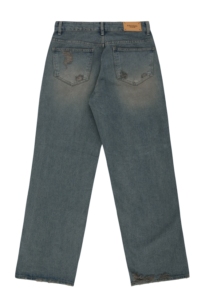 Dust washing damaged denim pants