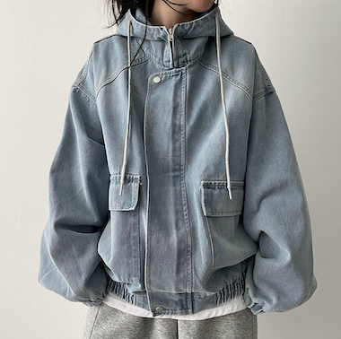 Delt Boxy Fit Two-Way Denim Hooded Jumper