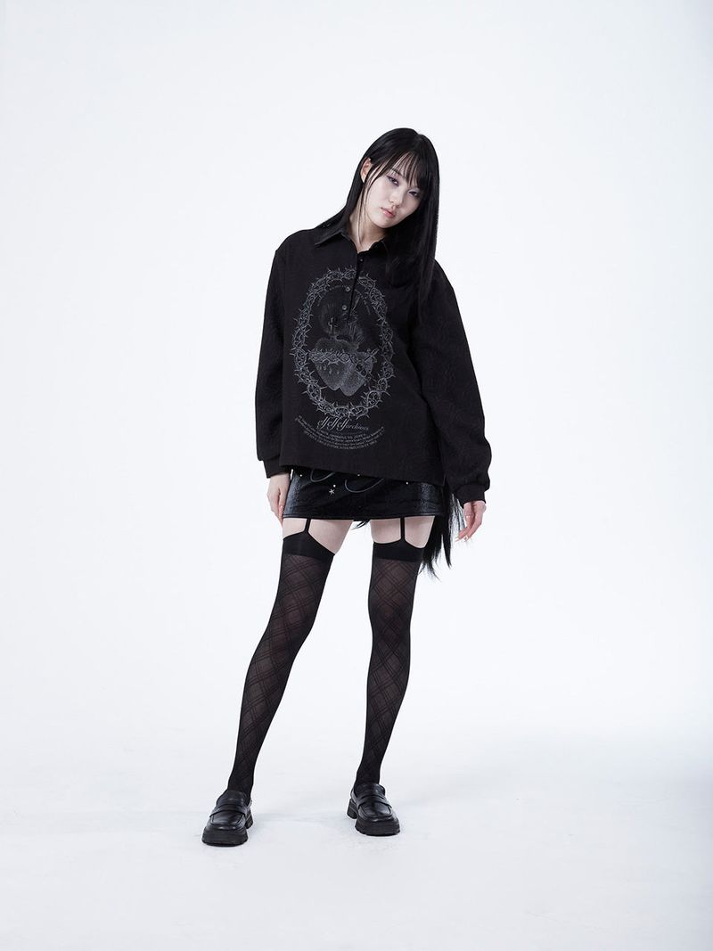 JACQUARD LEATHER COLLAR SHIRTS [BLACK]