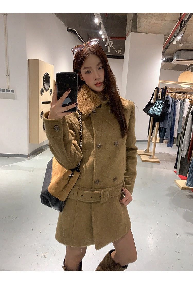 Lux wool belt padded half coat