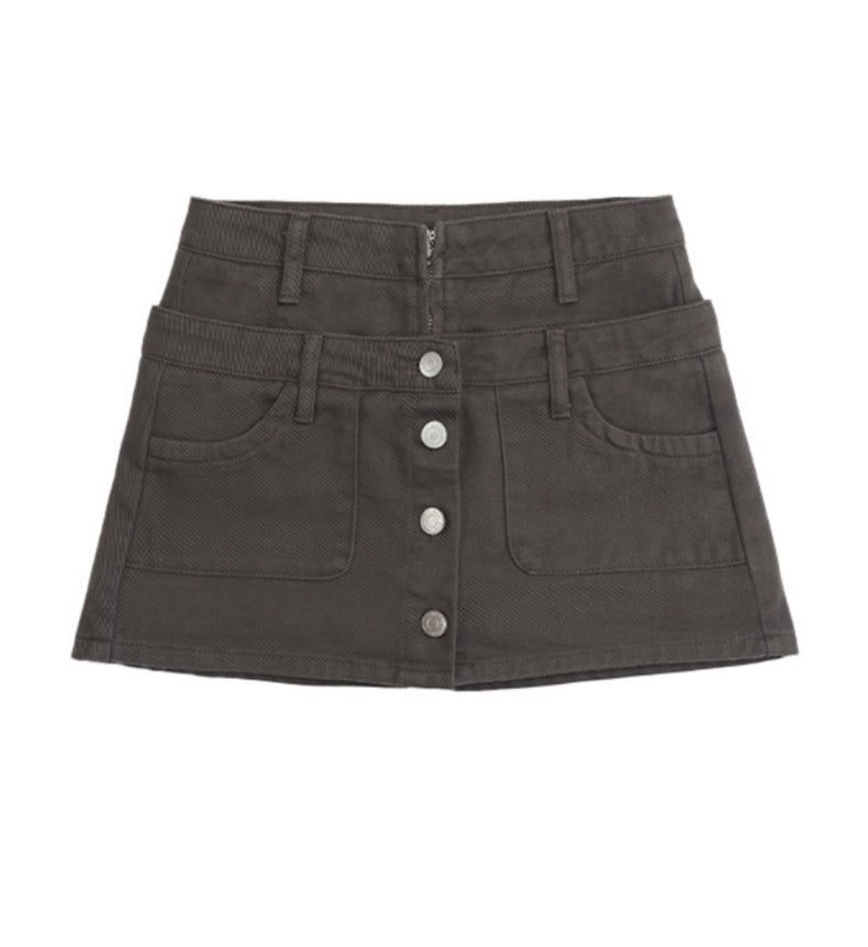 Double Waist Denim A-Line Mini Pants Skirt