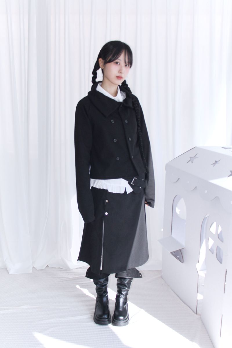 unbalanced diagonal collar double short jacket