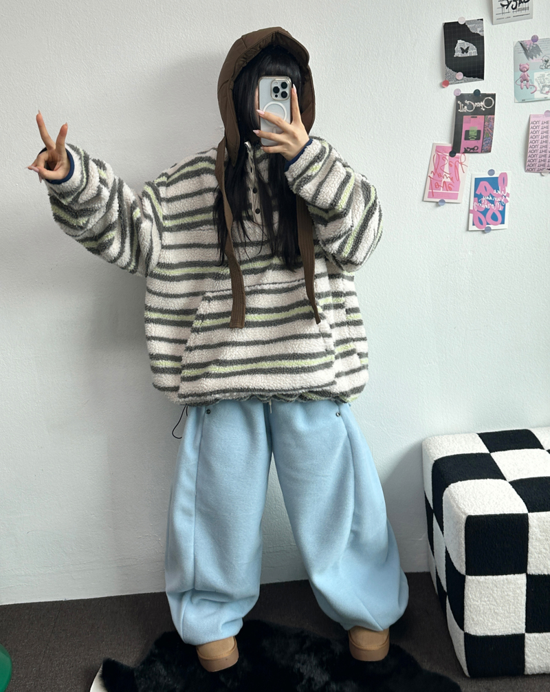 BOTH-SIDES FLEECE SNAP LONG PANTS 🧸🩵🤍6COLOR