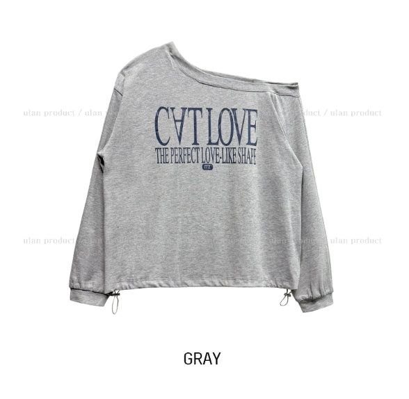 Kitten Lettering One-Shoulder String Sweatshirt