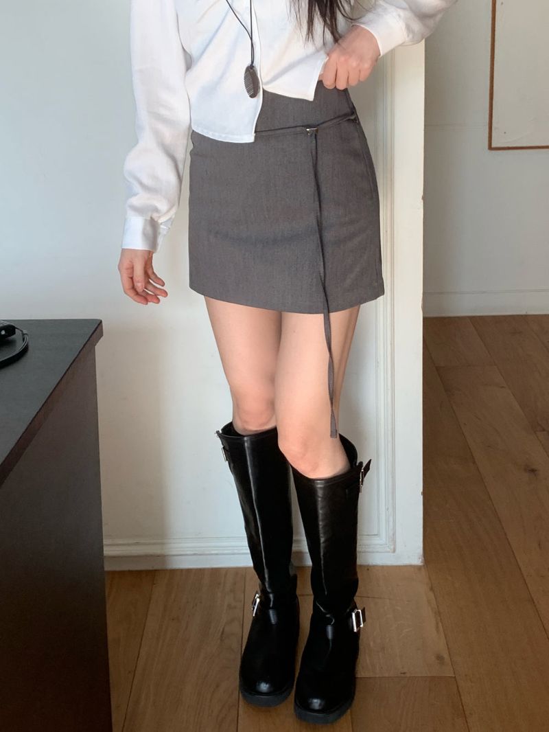 Slate Line Thin Belt Formal Mini Skirt