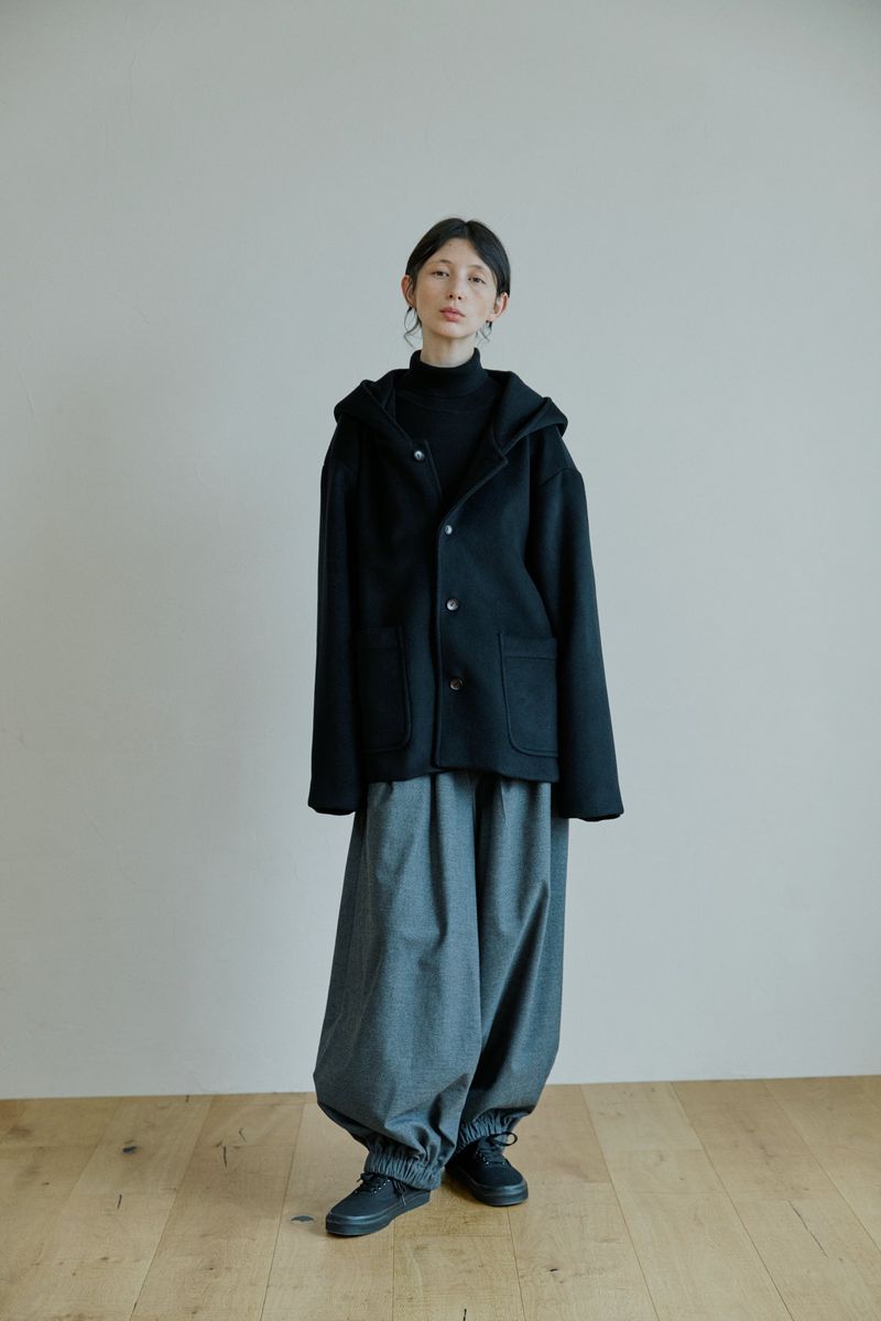 unisex wool hood coat black