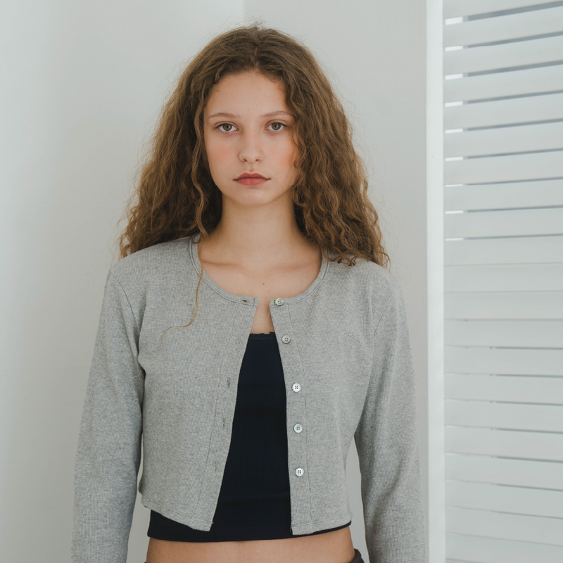 Waffle Crop Cardigan(GRAY)
