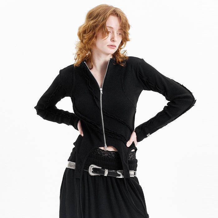 Open Deckie Waffle Zip-Up