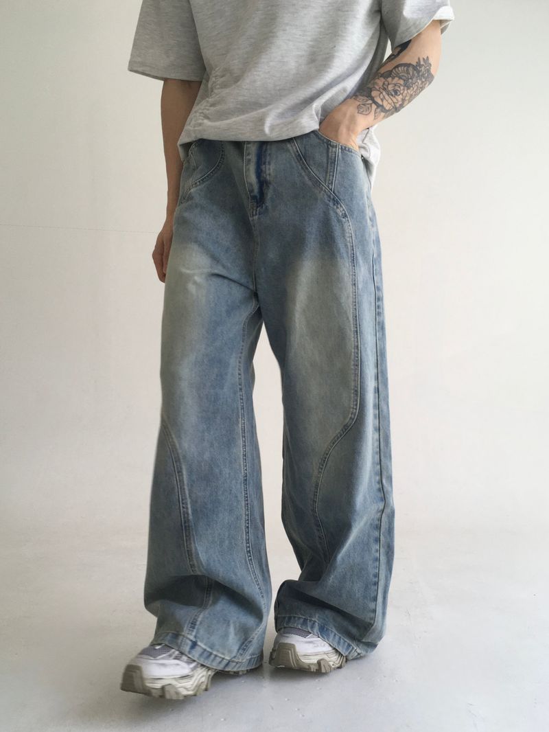 wave curved wide denim(blue)