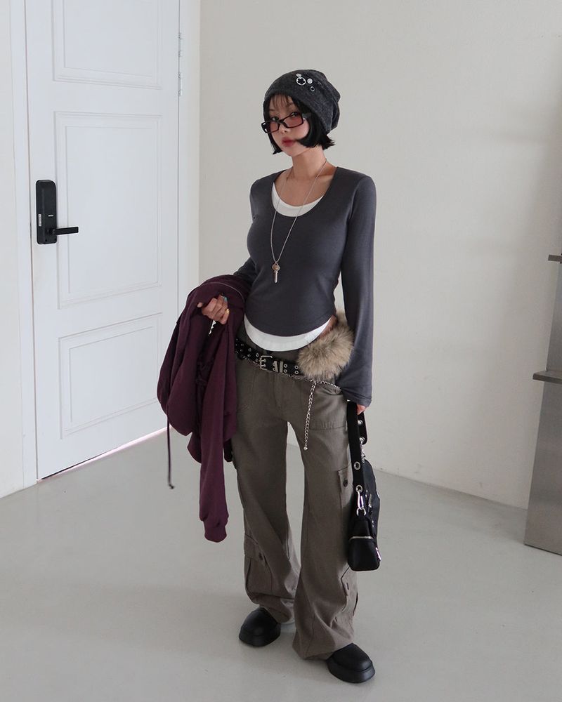 Kitchen button shirring drape beanie