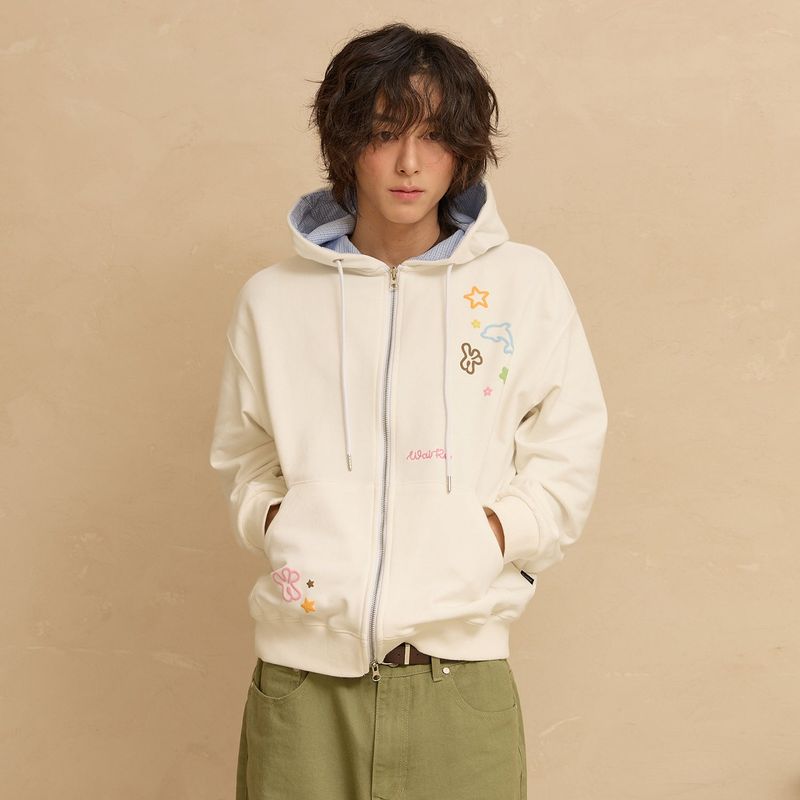 Star Dolphin Emboss Graphic Hood Zip Up
