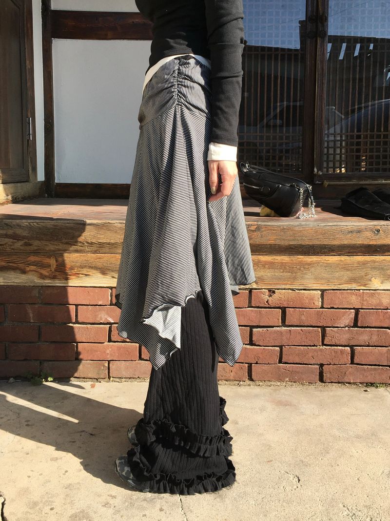 Peach Unbalanced Layered Midi Skirt (2c)