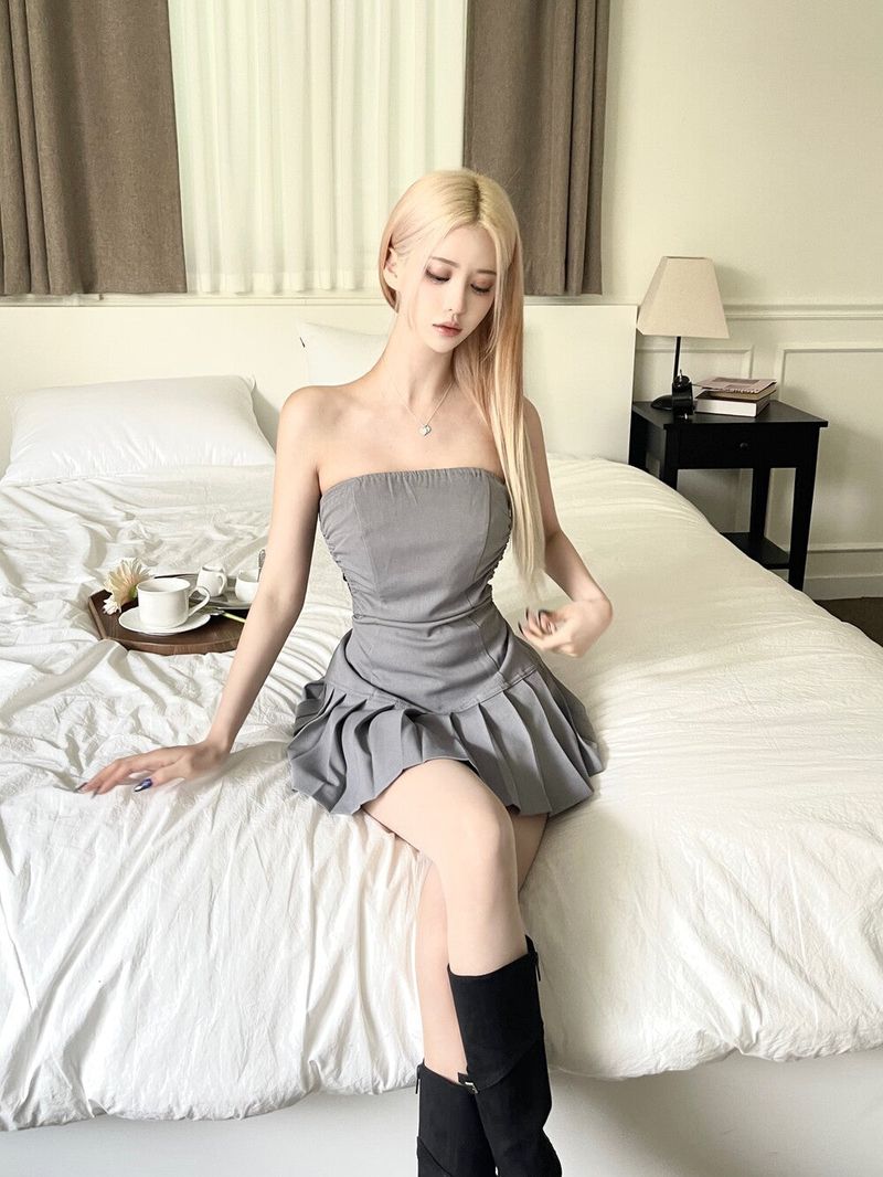  Backless top pleats mini ops (2color)