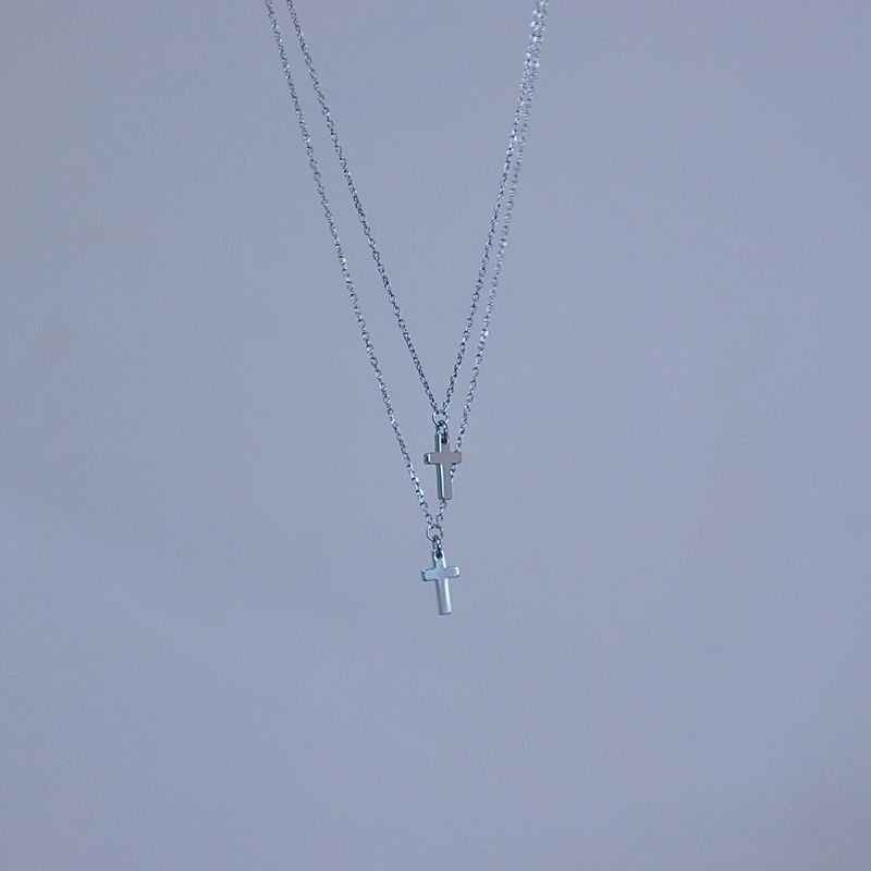 Double mini cross layered necklace