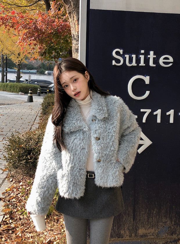 #Wish Collar Crop Fur Jacket (4color)