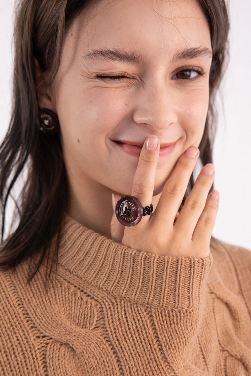 Merry,Motive signature button with knit ring (Wine)