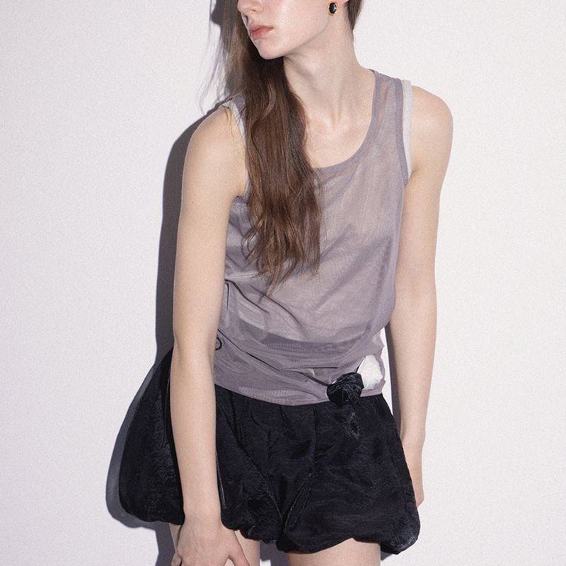 ROSE SEE THROUGH TANK TOP SET