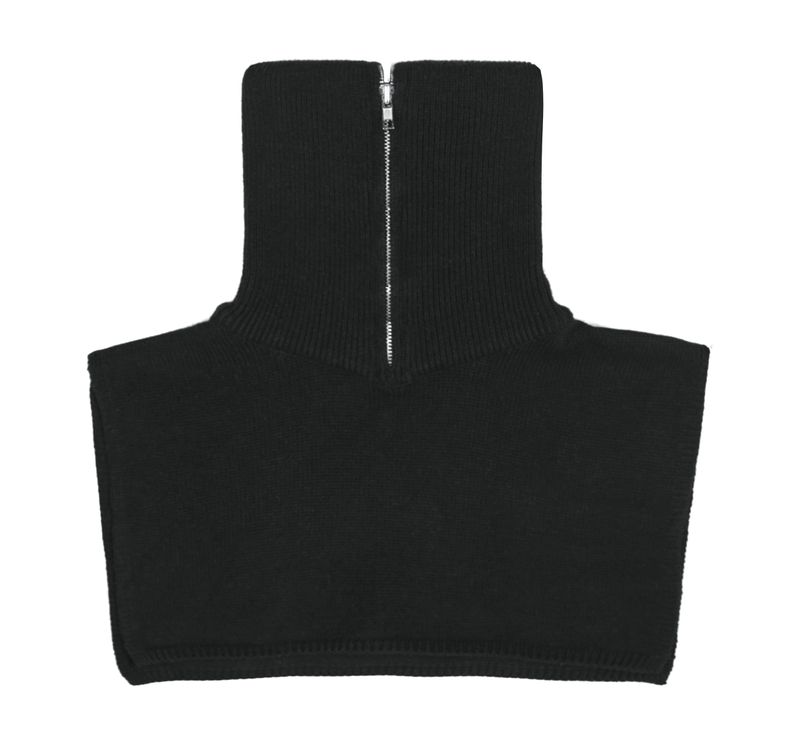 neck warmer wide collar zip-up knit black