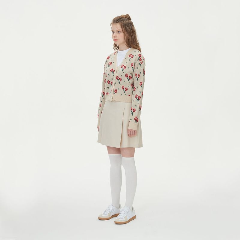 FLOWER JAQUARD KNIT CARDIGAN_BEIGE