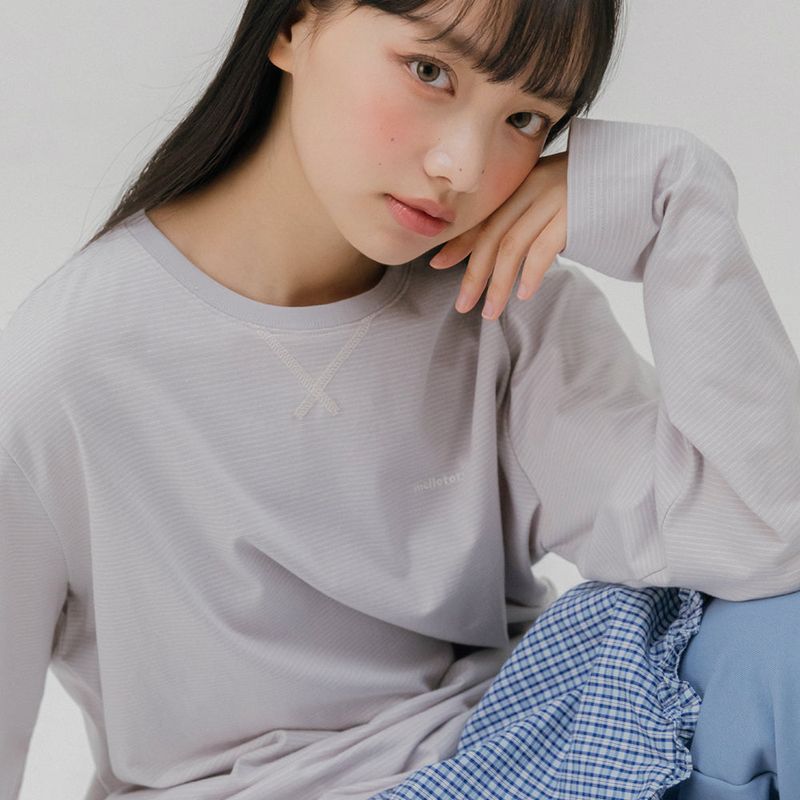 mellotory（メロートリー）の「SOFT STRIPED T-SHIRT (LIGHT VIOLET)（Tops）」