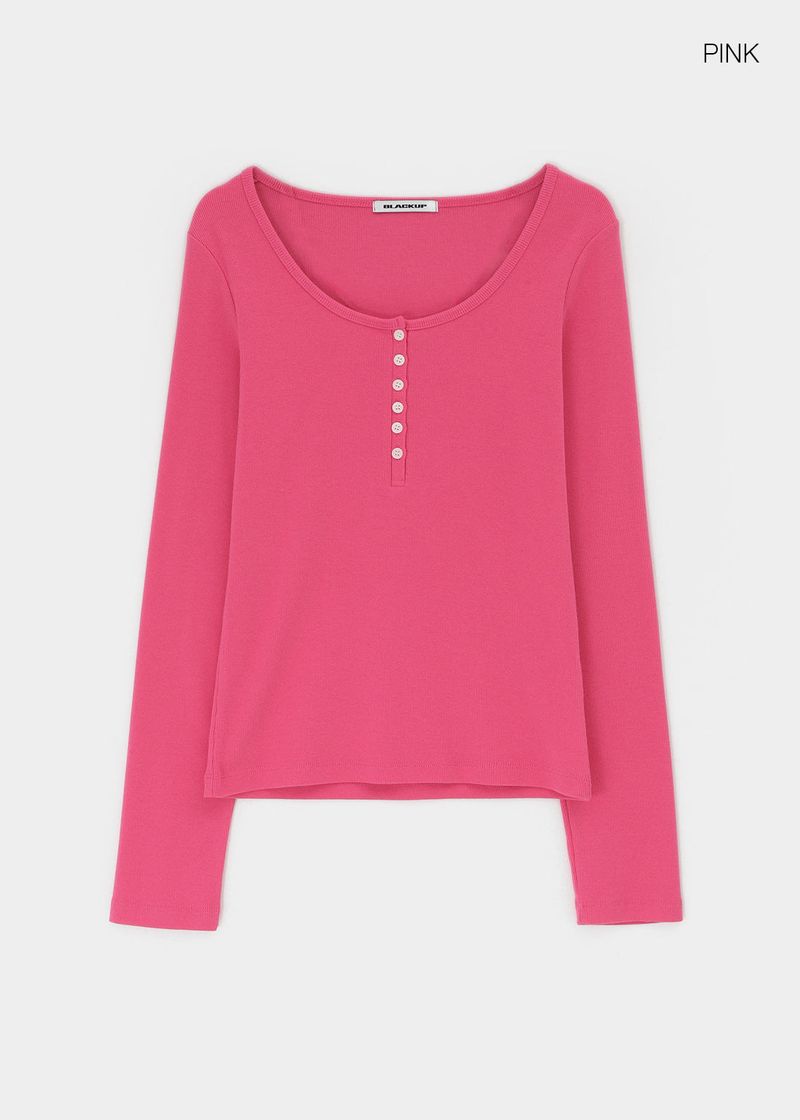 [B-BASIC] Ribbed Henley Neck Long Sleeve Tee (2 SIZE)