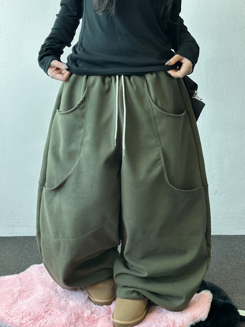 Doing Two-Pocket Fleece Balloon Wide Pants 🖤🤎 4COLOR