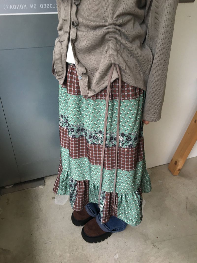 Gentle patchwork skirt (2color)