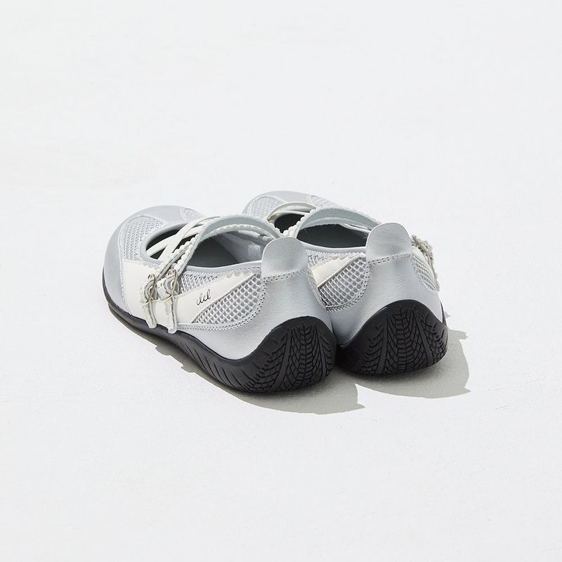 Nudge Strap Flat Shoes - Silver