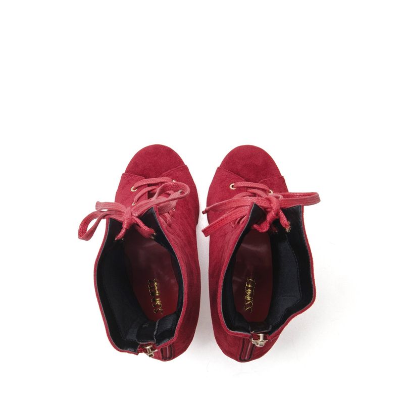 Suede Lace-Up Open Toe Heel(Red)