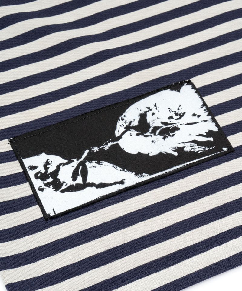 BBD アングザイエティ マルチ パッチ ストライプ Tシャツ(Navy&Sand)