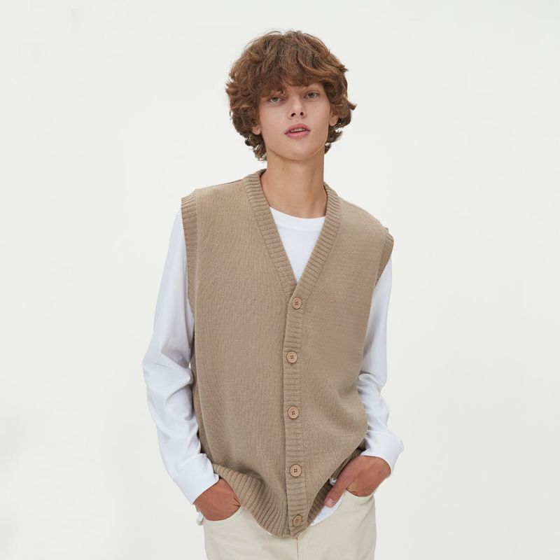BUTTONS KNIT VEST_MOCHA