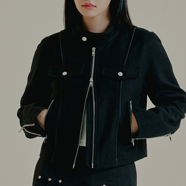 PIPING WOOL BIKER JACKET