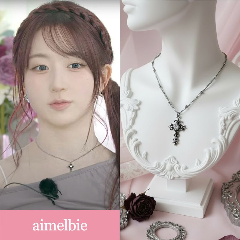 [NMIXX Haewon Necklace] ノクターンゴシッククロスカラーボーンネックレス (ステンレス)