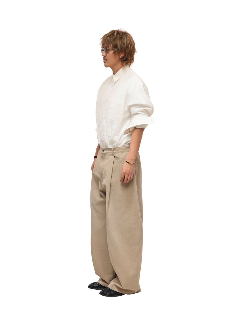 6CRAYON Khaki Classic Herringbone Washed Wide-Leg Trousers