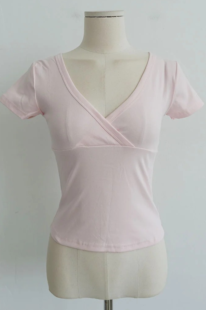 CROSS-WRAP SLIM V-NECK TEE (4COLORS!)