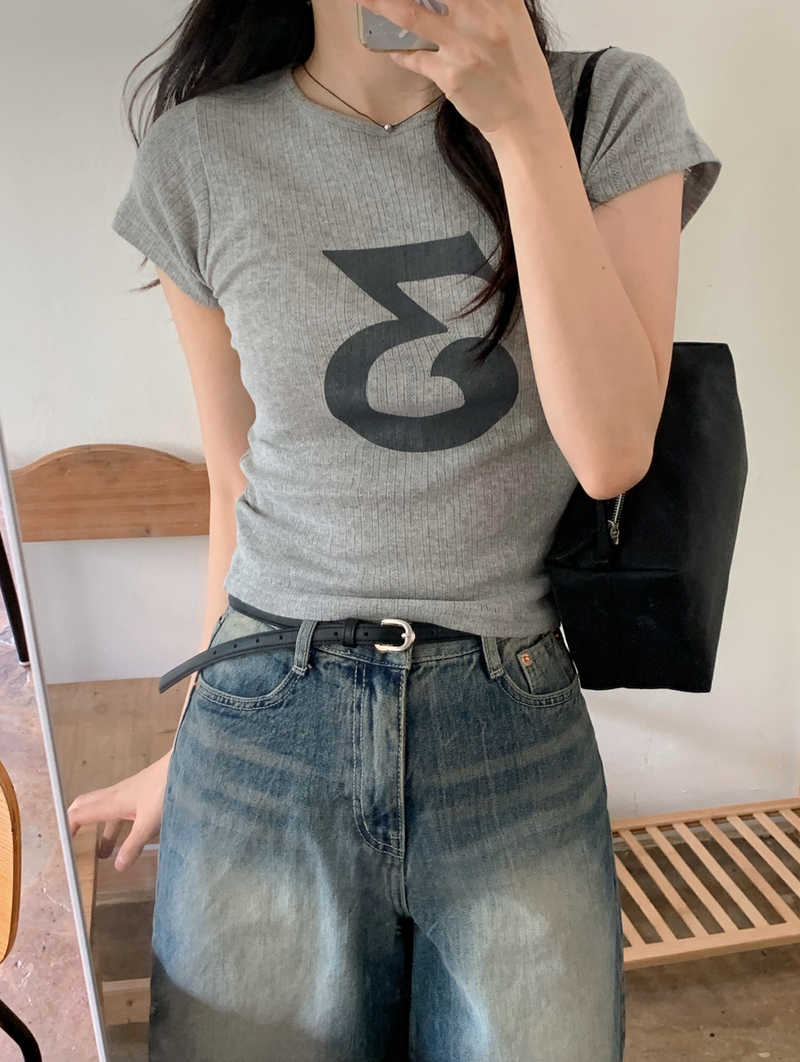 SHOPPERLAND(ショッパーランド)の「Number Eyelet Slim Crop Short Sleeve T-shirt (3color)(Tops)」