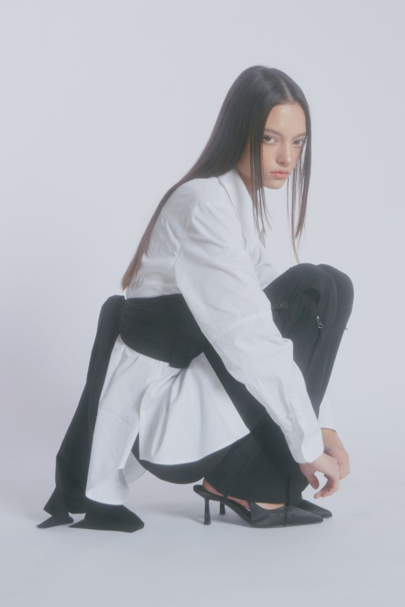PINTUCK ROSE BELT SHIRT(WHITE)