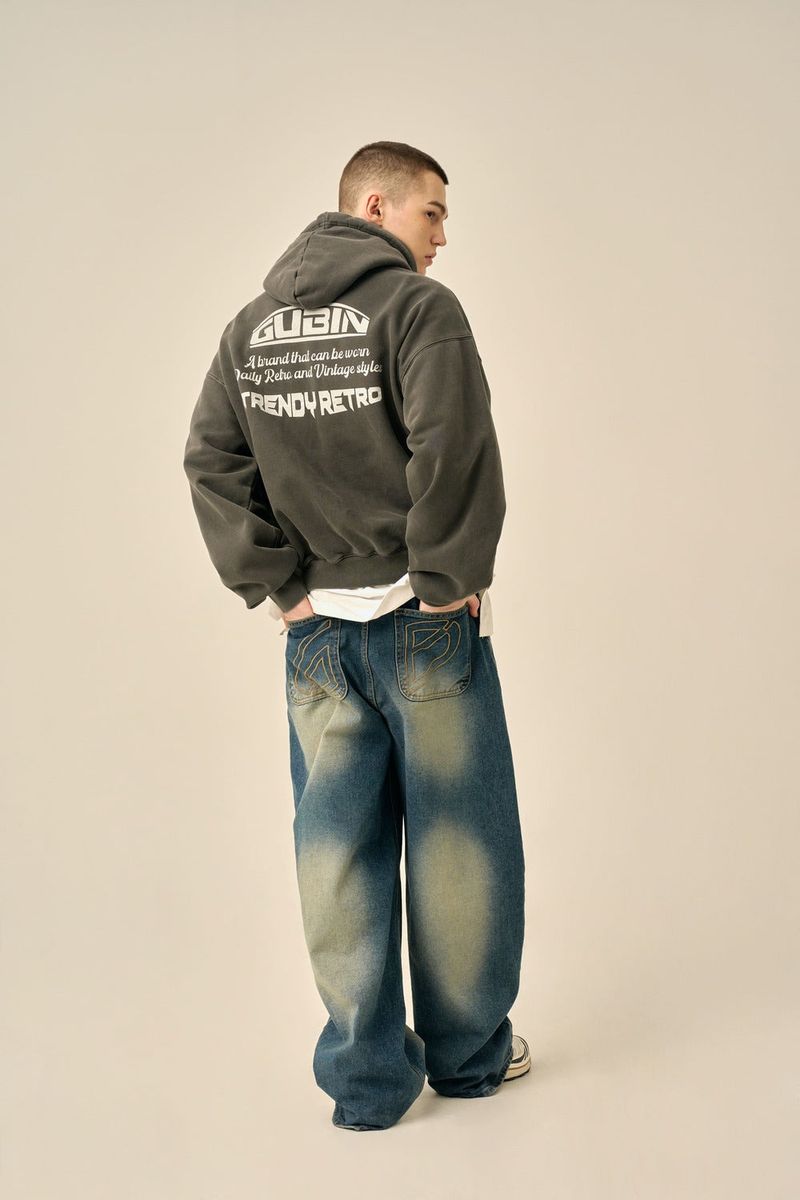 PIGMENT OVERSIZED LOGO HOOD - CHARCOAL
