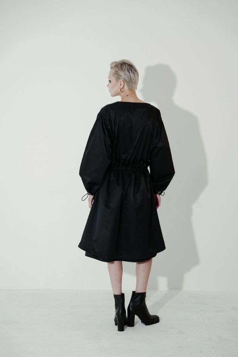 Gathered Drawstring Nylon Dress