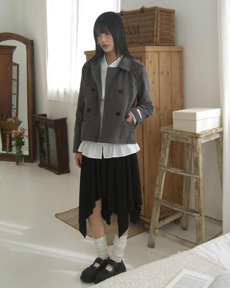 Romkin incision collar short jacket coat