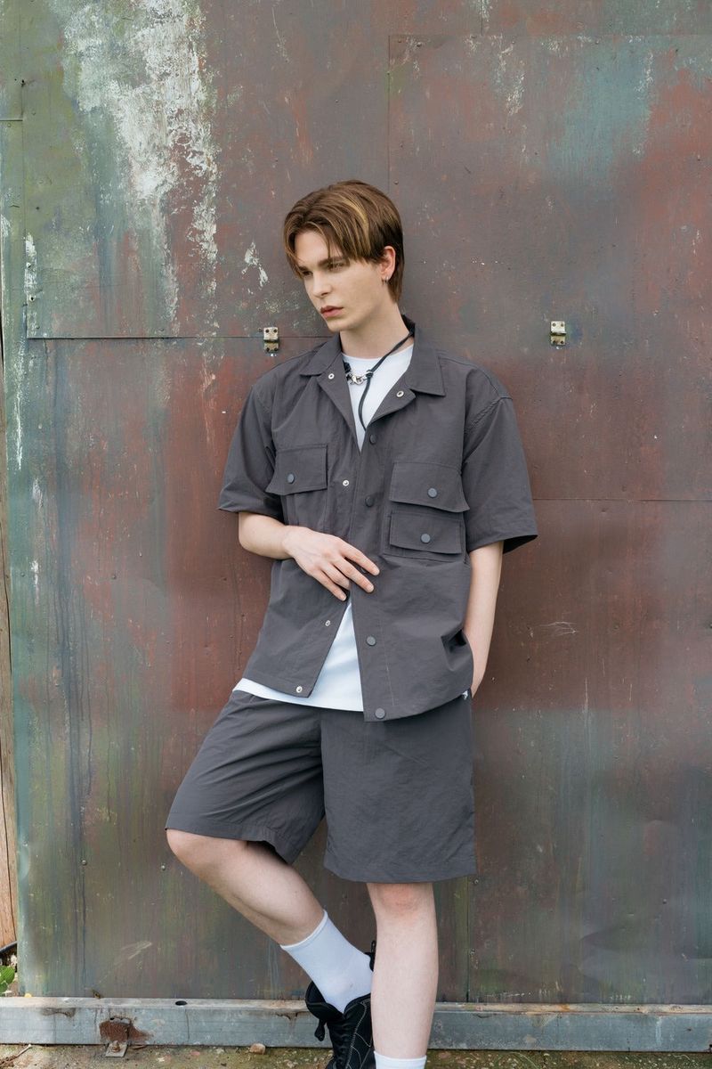 NYLON SHORT-SLEEVED SET - PANTS (CHARCOAL)