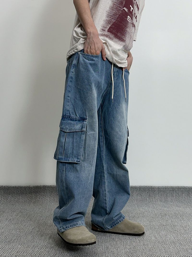 String Wide Cargo Denim PT
