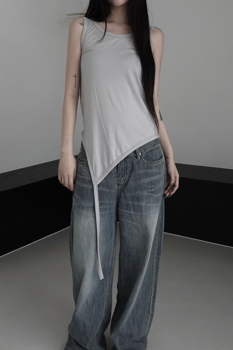 unbalanced layered tail sleeveless (4color)