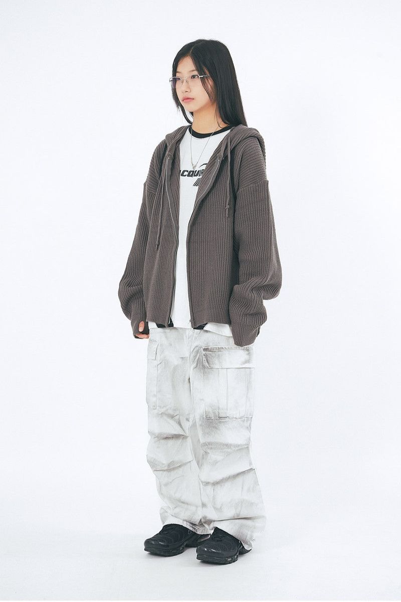 Crack dirty washed over banding pants