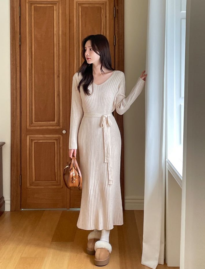 iam mari（アイアム マリ）の「Shuren V-neck Rib Knit Long One Piece (Strap set)（Dresses）」