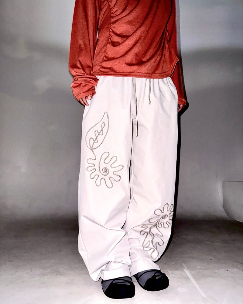 (2color) Cord Flower Embroidery Pants