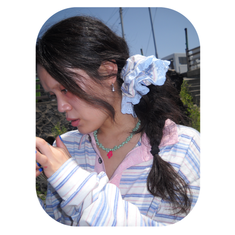 stripe lace scrunchie red / blue