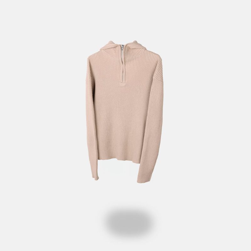 Rib Hood Half Zip-Up Knit