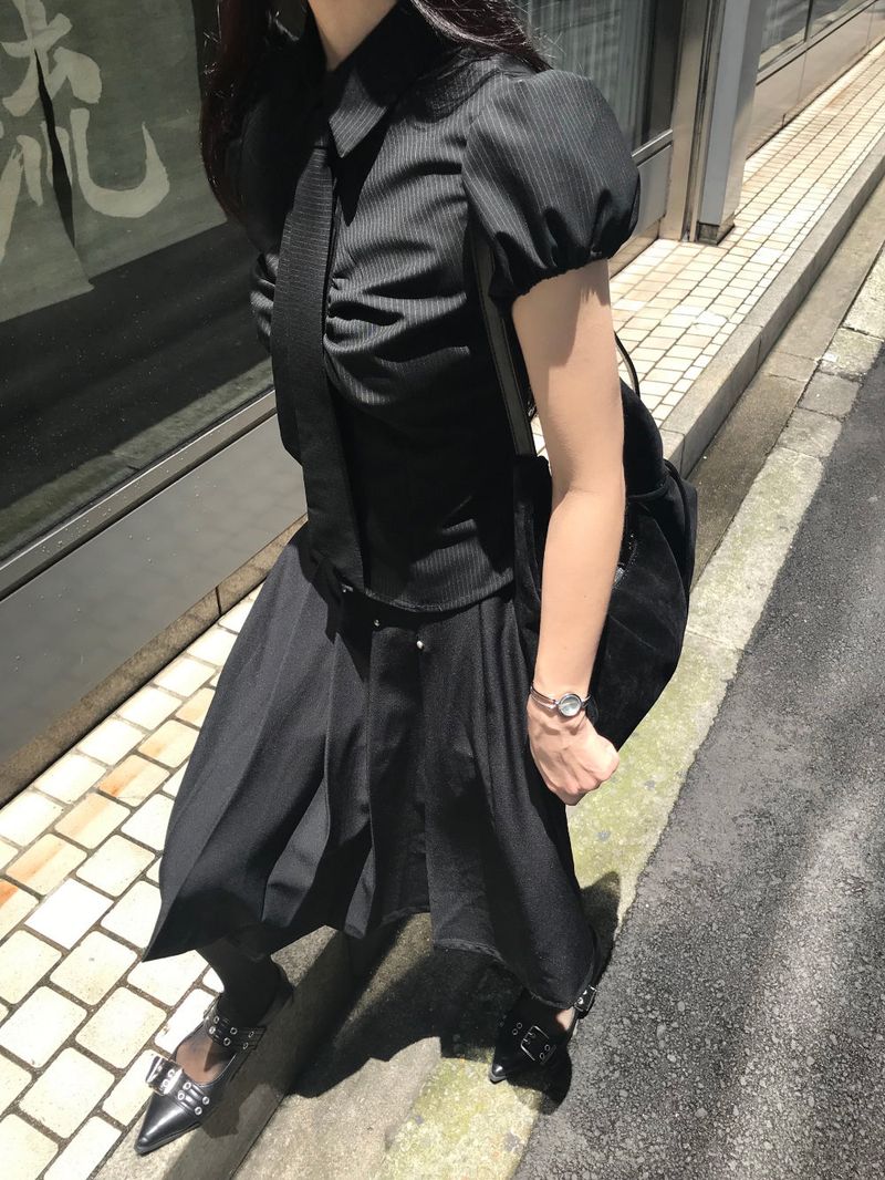 Monday Office Ball Stud Pleated Midi Skirt